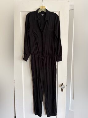 Aerie black cotton viscose button-up  long-sleeved jumpsuit size S